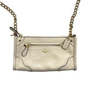 Coach Mickie Cream pebbled Leather Crossbody Bag 25031e